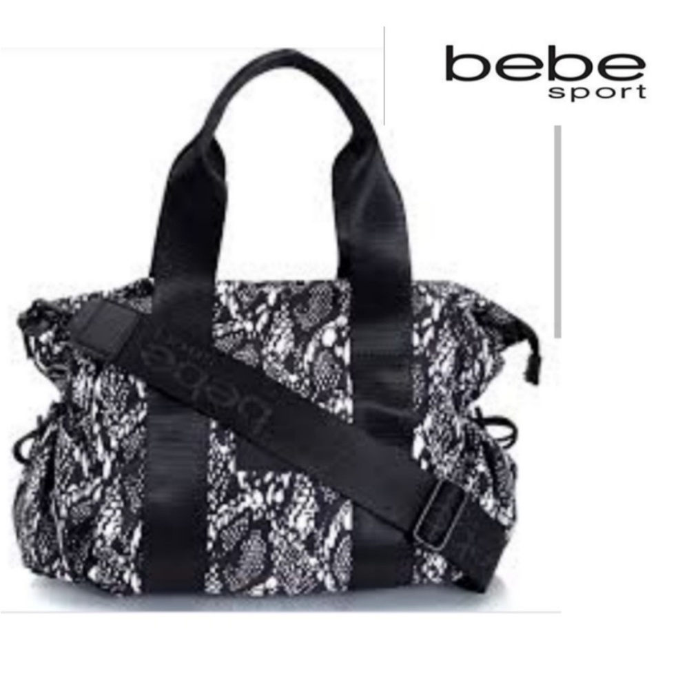 Bebe Sport Black and White Snakeskin Print Nylon WeekenderTote Bag - NWT!